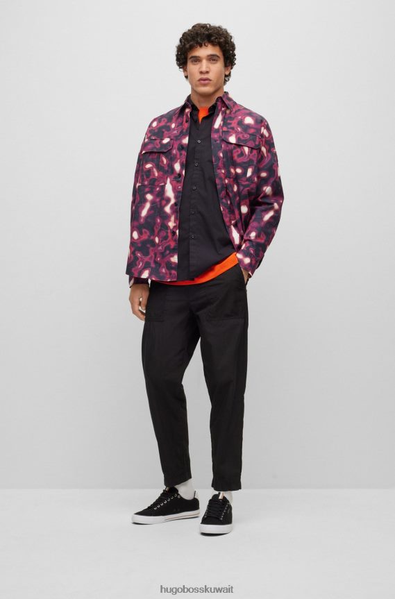 4TFNJN1935 أسود Hugo Boss قميص هوغو أسود بقصة ضيقة من قماش البوبلين القطني المطاطي