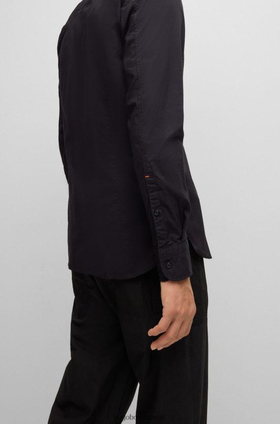 4TFNJN1935 أسود Hugo Boss قميص هوغو أسود بقصة ضيقة من قماش البوبلين القطني المطاطي