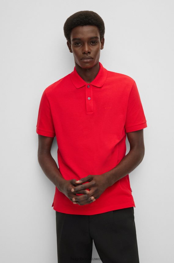 4TFNJN1937 أحمر Hugo Boss قميص بولو من القطن العضوي من Hugo مع شعار مطرز باللون الأحمر