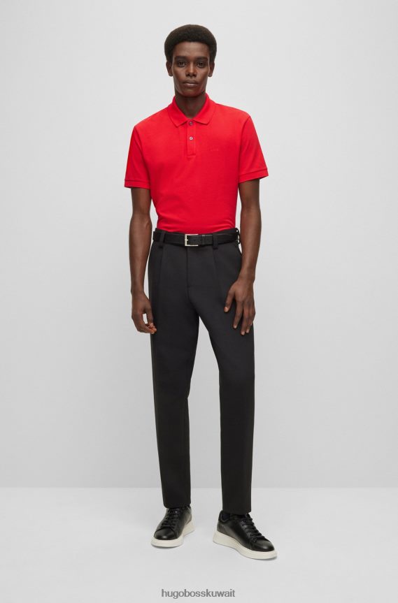 4TFNJN1937 أحمر Hugo Boss قميص بولو من القطن العضوي من Hugo مع شعار مطرز باللون الأحمر