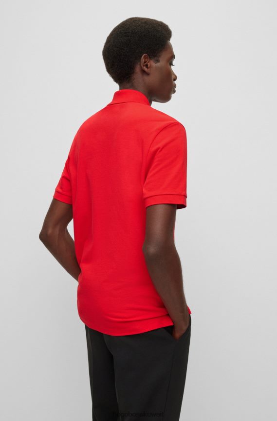 4TFNJN1937 أحمر Hugo Boss قميص بولو من القطن العضوي من Hugo مع شعار مطرز باللون الأحمر