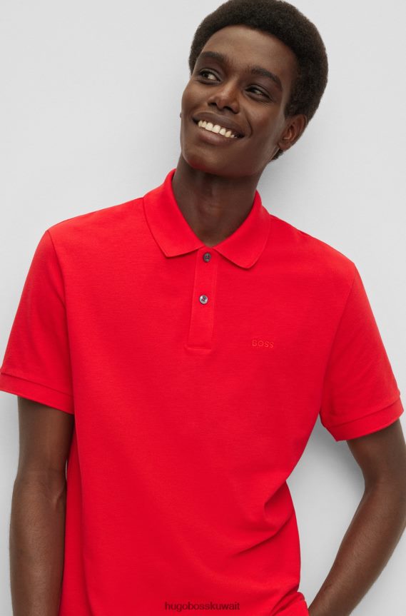 4TFNJN1937 أحمر Hugo Boss قميص بولو من القطن العضوي من Hugo مع شعار مطرز باللون الأحمر
