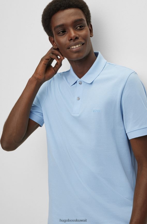 4TFNJN1938 أزرق فاتح Hugo Boss قميص بولو من القطن العضوي مع شعار مطرز باللون الأزرق الفاتح
