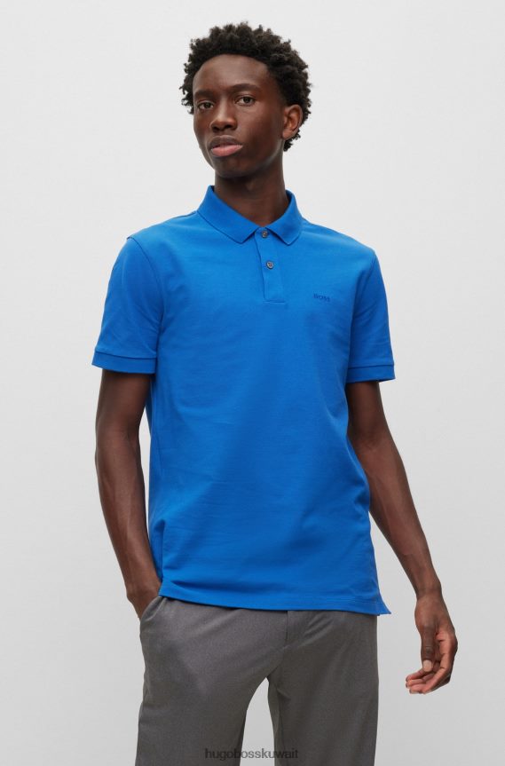 4TFNJN1939 أزرق Hugo Boss قميص بولو من القطن العضوي باللون الأزرق مع شعار هوغو مطرز