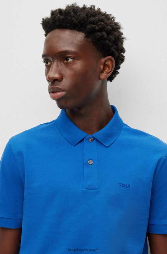 4TFNJN1939 أزرق Hugo Boss قميص بولو من القطن العضوي باللون الأزرق مع شعار هوغو مطرز