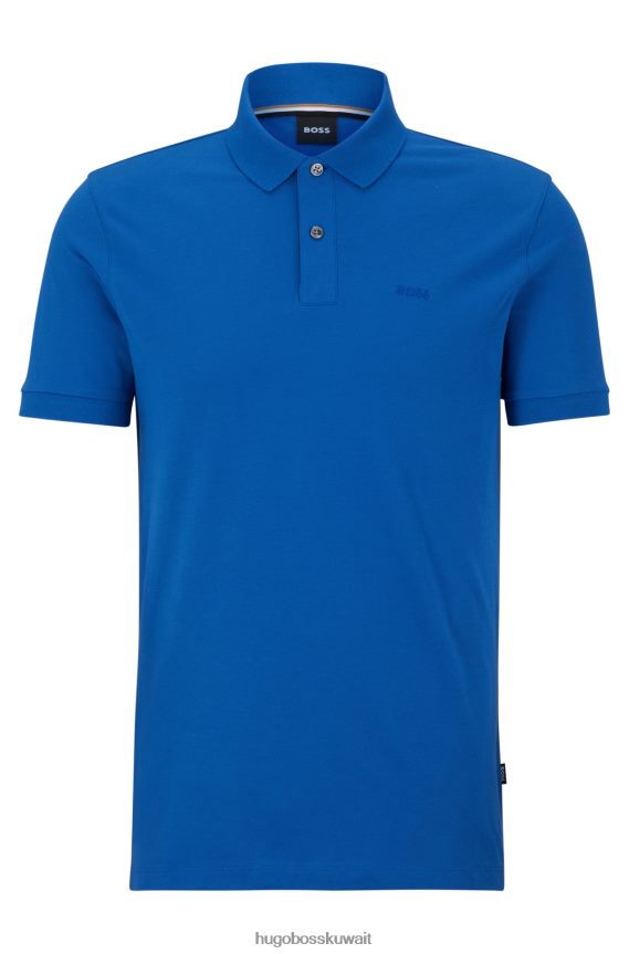 4TFNJN1939 أزرق Hugo Boss قميص بولو من القطن العضوي باللون الأزرق مع شعار هوغو مطرز