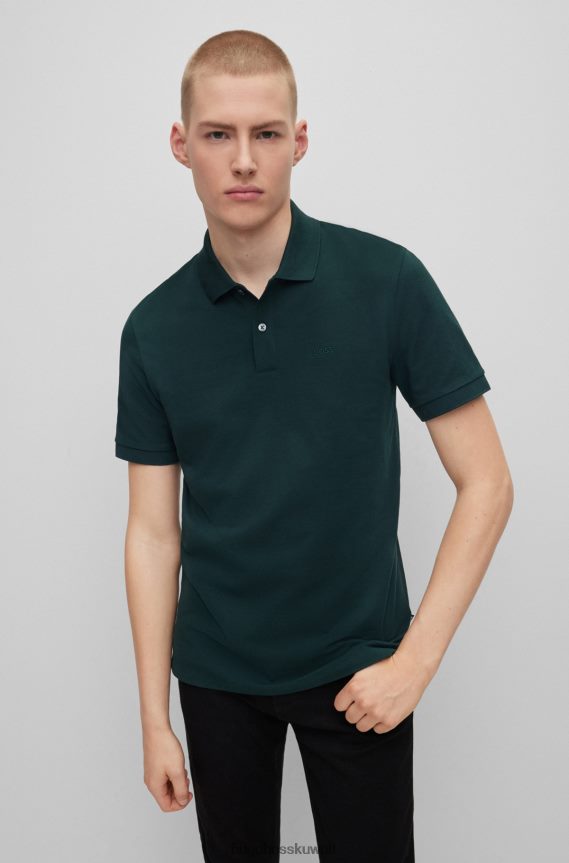 4TFNJN1940 أخضر غامق Hugo Boss قميص بولو من القطن العضوي مع شعار مطرز هوغو باللون الأخضر الداكن