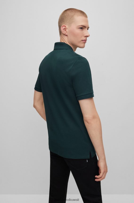 4TFNJN1940 أخضر غامق Hugo Boss قميص بولو من القطن العضوي مع شعار مطرز هوغو باللون الأخضر الداكن