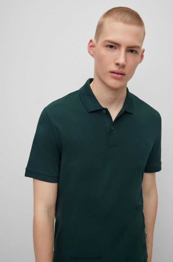 4TFNJN1940 أخضر غامق Hugo Boss قميص بولو من القطن العضوي مع شعار مطرز هوغو باللون الأخضر الداكن