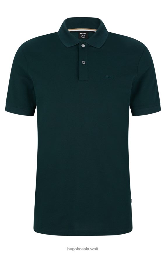 4TFNJN1940 أخضر غامق Hugo Boss قميص بولو من القطن العضوي مع شعار مطرز هوغو باللون الأخضر الداكن