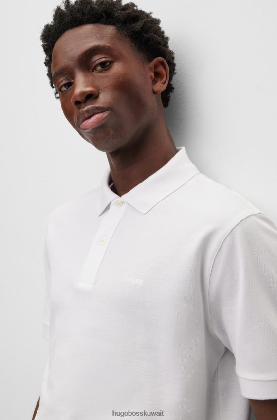 4TFNJN1941 أبيض Hugo Boss قميص بولو أبيض من القطن العضوي من هوغو مع شعار مطرز