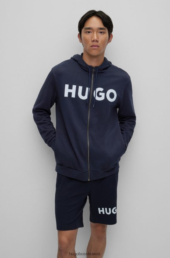 4TFNJN1944 أزرق غامق Hugo Boss هودي بسحاب من قماش تيري الفرنسي مع شعار هوغو باللون الأزرق الداكن