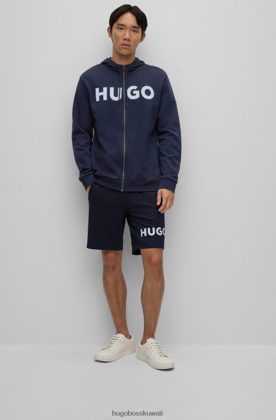 4TFNJN1944 أزرق غامق Hugo Boss هودي بسحاب من قماش تيري الفرنسي مع شعار هوغو باللون الأزرق الداكن