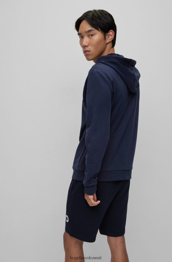 4TFNJN1944 أزرق غامق Hugo Boss هودي بسحاب من قماش تيري الفرنسي مع شعار هوغو باللون الأزرق الداكن