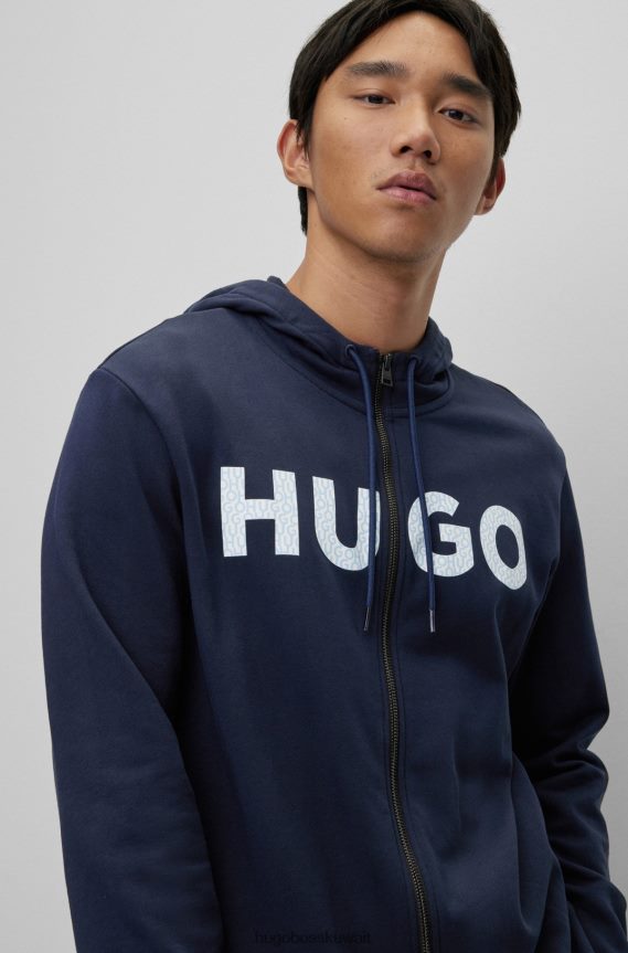 4TFNJN1944 أزرق غامق Hugo Boss هودي بسحاب من قماش تيري الفرنسي مع شعار هوغو باللون الأزرق الداكن