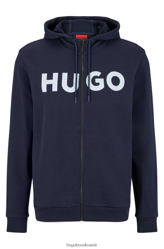 4TFNJN1944 أزرق غامق Hugo Boss هودي بسحاب من قماش تيري الفرنسي مع شعار هوغو باللون الأزرق الداكن