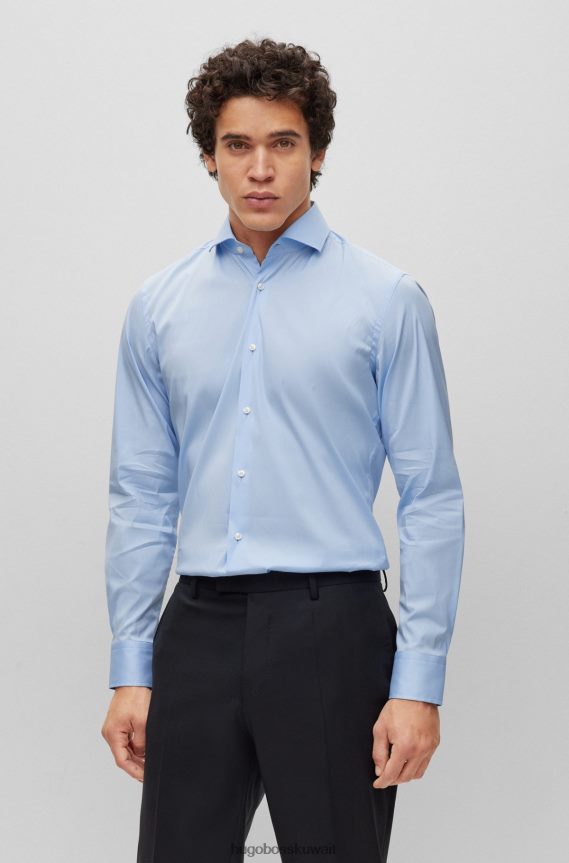 4TFNJN1945 أزرق فاتح Hugo Boss قميص بقصة ضيقة باللون الأزرق الفاتح مصنوع من قماش البوبلين القطني سهل الكي