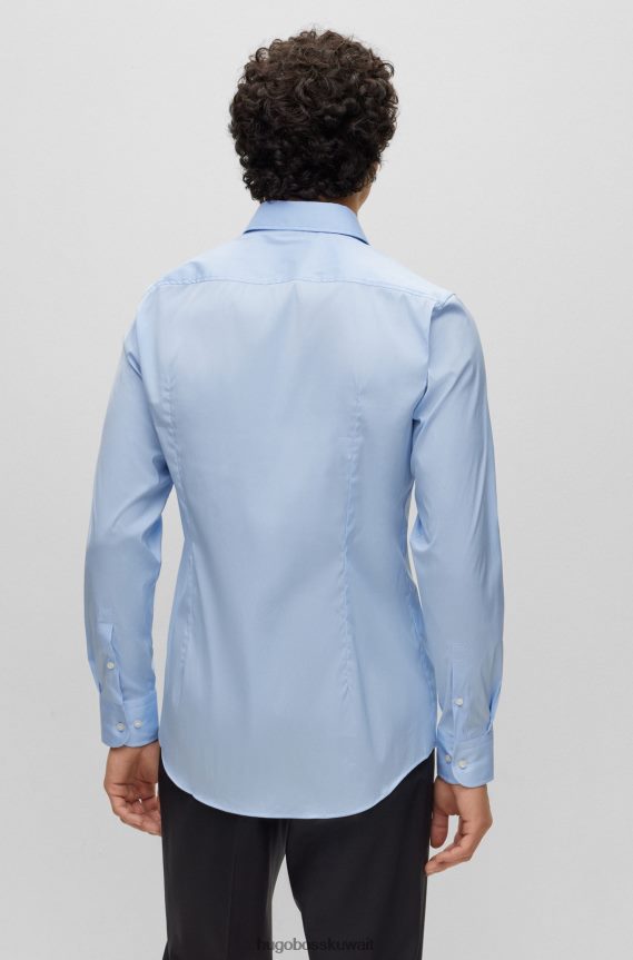 4TFNJN1945 أزرق فاتح Hugo Boss قميص بقصة ضيقة باللون الأزرق الفاتح مصنوع من قماش البوبلين القطني سهل الكي