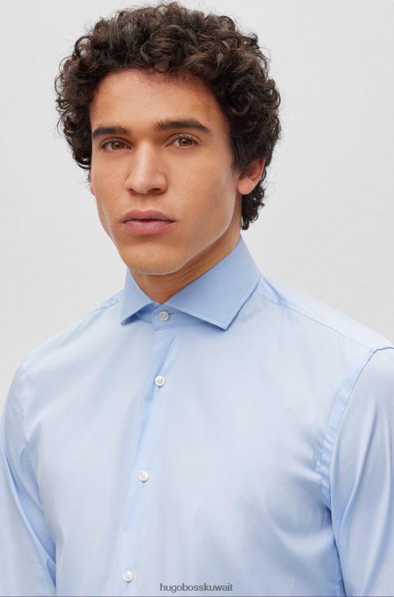 4TFNJN1945 أزرق فاتح Hugo Boss قميص بقصة ضيقة باللون الأزرق الفاتح مصنوع من قماش البوبلين القطني سهل الكي