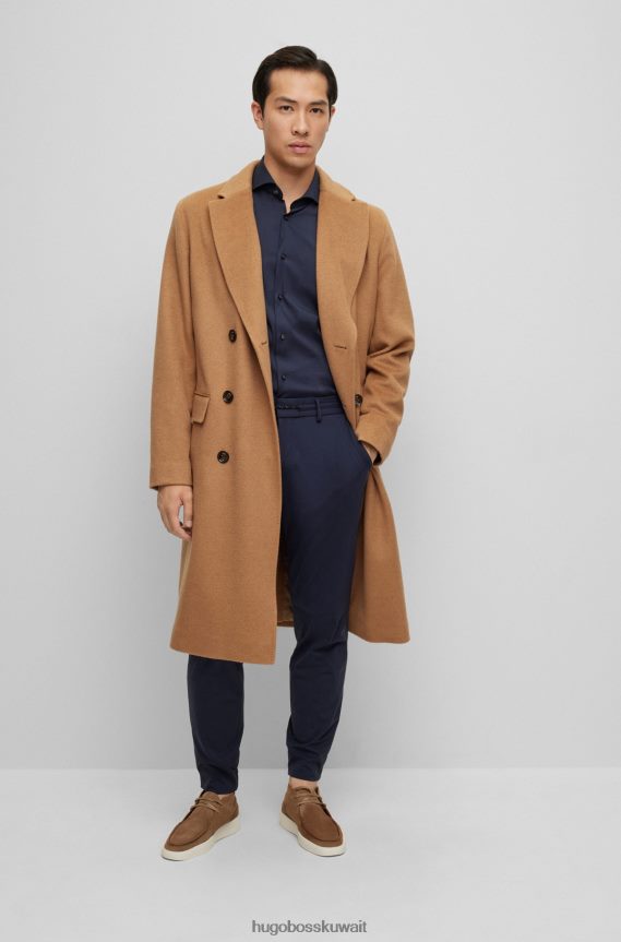 4TFNJN1946 أزرق غامق Hugo Boss قميص بقصّة ضيّقة مصنوع من قماش البوبلين القطني المخلوط سهل الكي باللون الأزرق الداكن