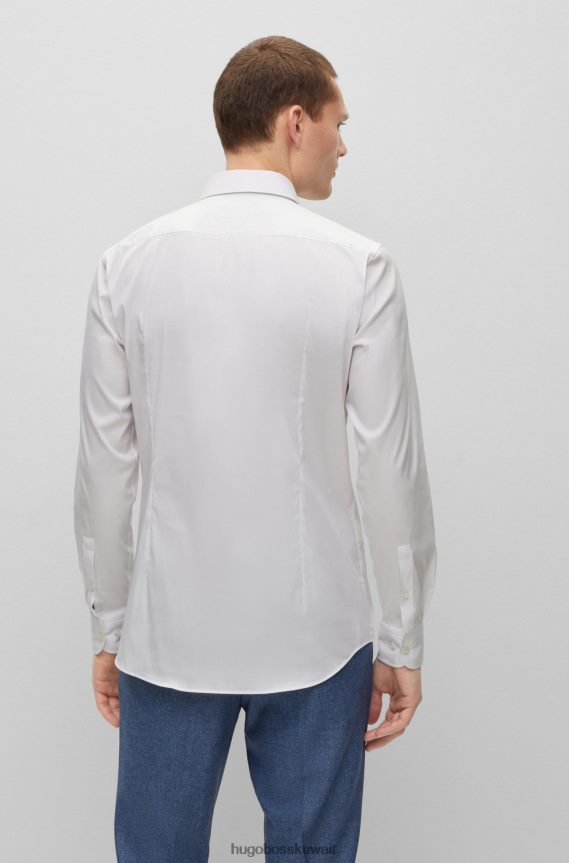 4TFNJN1947 أبيض Hugo Boss قميص Hugo الأبيض بقصة ضيقة مصنوع من قماش البوبلين المصنوع من مزيج القطن سهل الكي