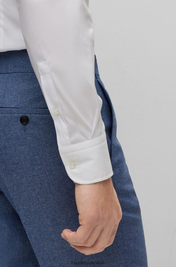 4TFNJN1947 أبيض Hugo Boss قميص Hugo الأبيض بقصة ضيقة مصنوع من قماش البوبلين المصنوع من مزيج القطن سهل الكي