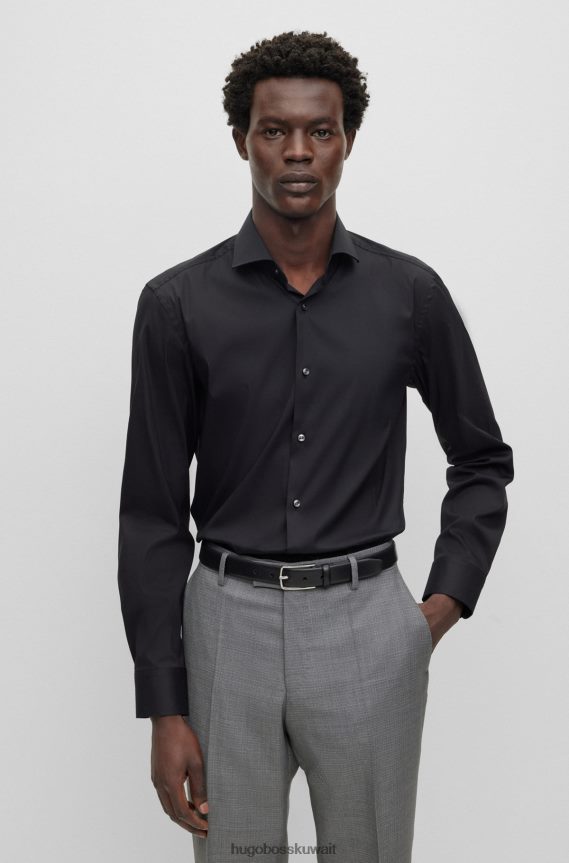 4TFNJN1948 أسود Hugo Boss قميص Hugo أسود بقصة ضيقة مصنوع من قماش البوبلين المصنوع من مزيج القطن سهل الكي