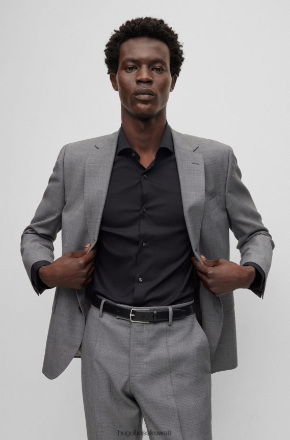 4TFNJN1948 أسود Hugo Boss قميص Hugo أسود بقصة ضيقة مصنوع من قماش البوبلين المصنوع من مزيج القطن سهل الكي