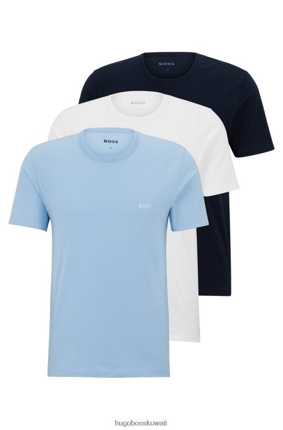 4TFNJN1949 أبيض/أزرق داكن Hugo Boss Hugo مجموعة من ثلاثة تيشيرتات داخلية بشعار الماركة مصنوعة من قطن الجيرسي الأبيض