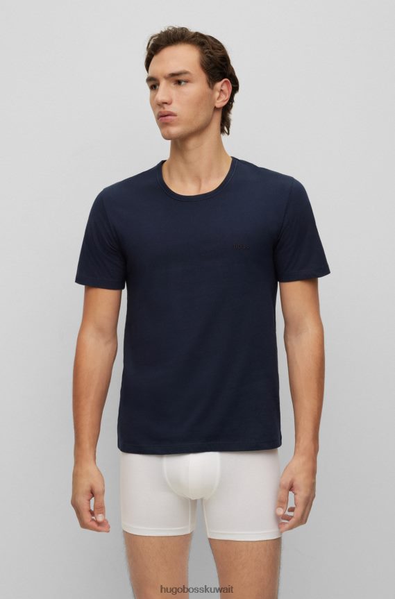 4TFNJN1949 أبيض/أزرق داكن Hugo Boss Hugo مجموعة من ثلاثة تيشيرتات داخلية بشعار الماركة مصنوعة من قطن الجيرسي الأبيض