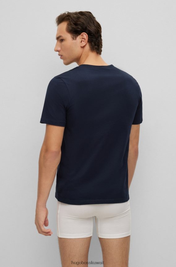 4TFNJN1949 أبيض/أزرق داكن Hugo Boss Hugo مجموعة من ثلاثة تيشيرتات داخلية بشعار الماركة مصنوعة من قطن الجيرسي الأبيض