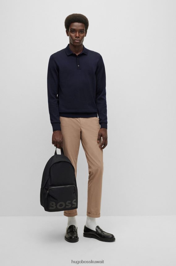 4TFNJN1950 أزرق غامق Hugo Boss سترة ضيقة من الصوف المسؤول مع ياقة بولو باللون الأزرق الداكن