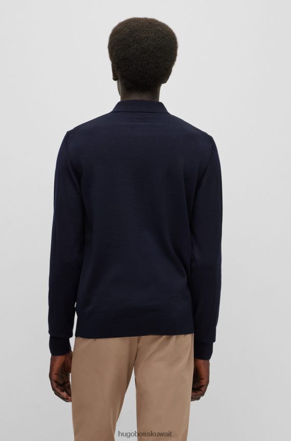 4TFNJN1950 أزرق غامق Hugo Boss سترة ضيقة من الصوف المسؤول مع ياقة بولو باللون الأزرق الداكن