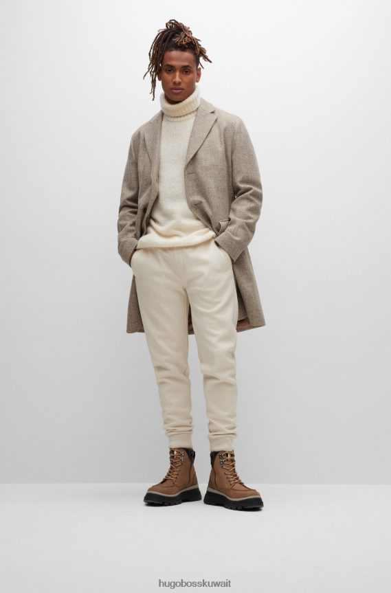 4TFNJN1952 اللون البيج Hugo Boss معطف من مزيج الصوف باللون البيج مع هيكل متعرج