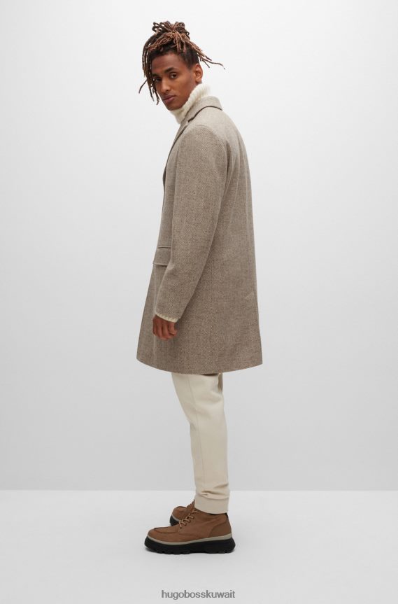 4TFNJN1952 اللون البيج Hugo Boss معطف من مزيج الصوف باللون البيج مع هيكل متعرج