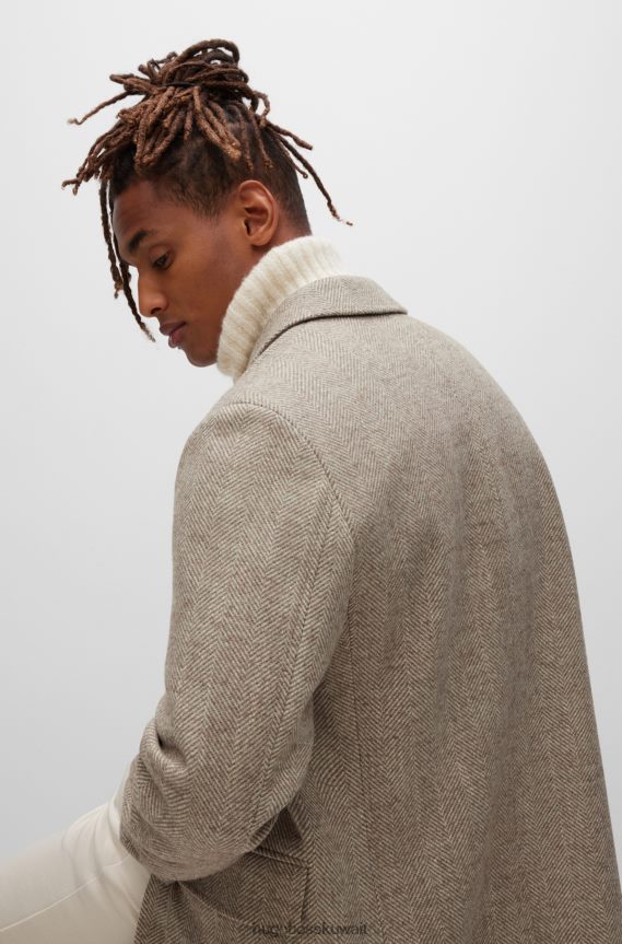 4TFNJN1952 اللون البيج Hugo Boss معطف من مزيج الصوف باللون البيج مع هيكل متعرج