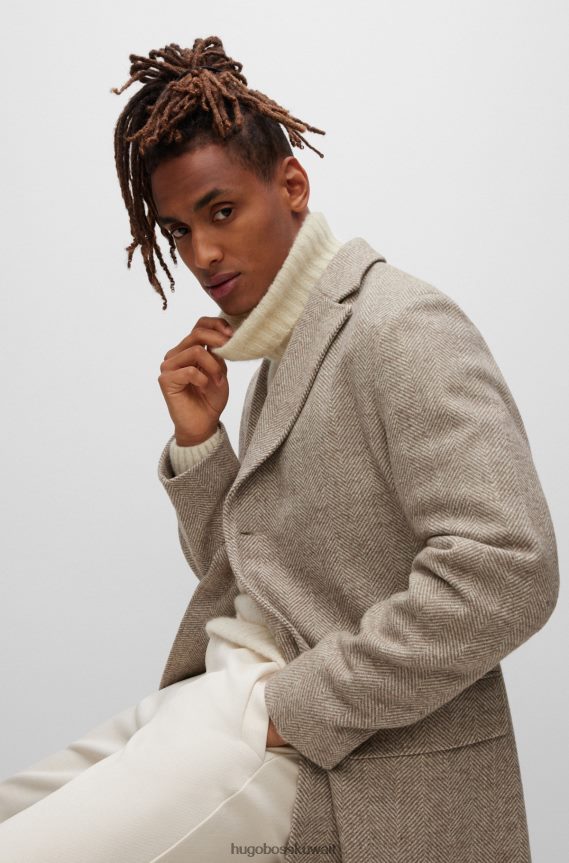 4TFNJN1952 اللون البيج Hugo Boss معطف من مزيج الصوف باللون البيج مع هيكل متعرج