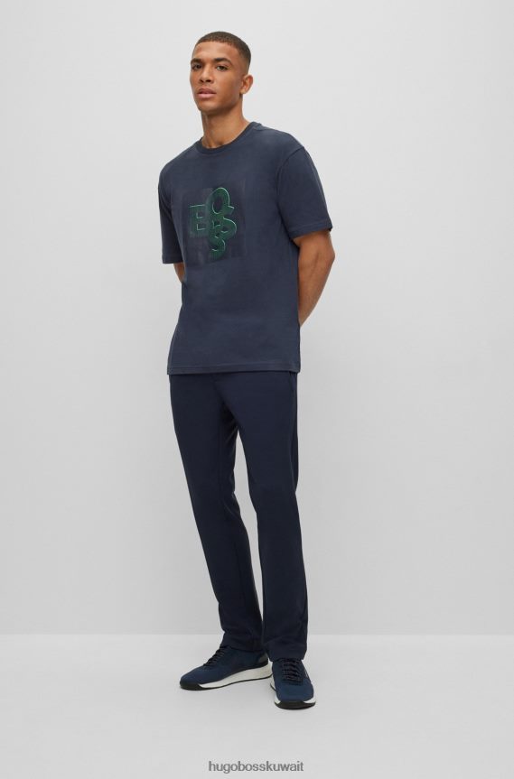 4TFNJN1954 أزرق غامق Hugo Boss تي شيرت Hugo من القطن المطاطي باللون الأزرق الداكن مع شعار ملون