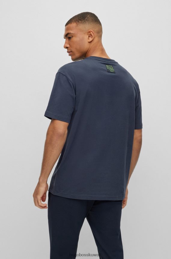 4TFNJN1954 أزرق غامق Hugo Boss تي شيرت Hugo من القطن المطاطي باللون الأزرق الداكن مع شعار ملون