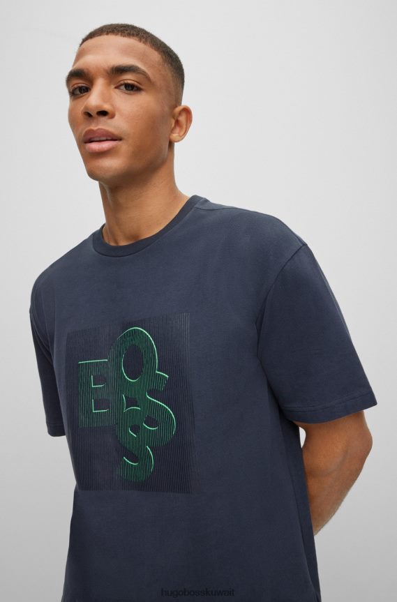4TFNJN1954 أزرق غامق Hugo Boss تي شيرت Hugo من القطن المطاطي باللون الأزرق الداكن مع شعار ملون