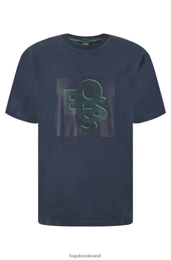4TFNJN1954 أزرق غامق Hugo Boss تي شيرت Hugo من القطن المطاطي باللون الأزرق الداكن مع شعار ملون