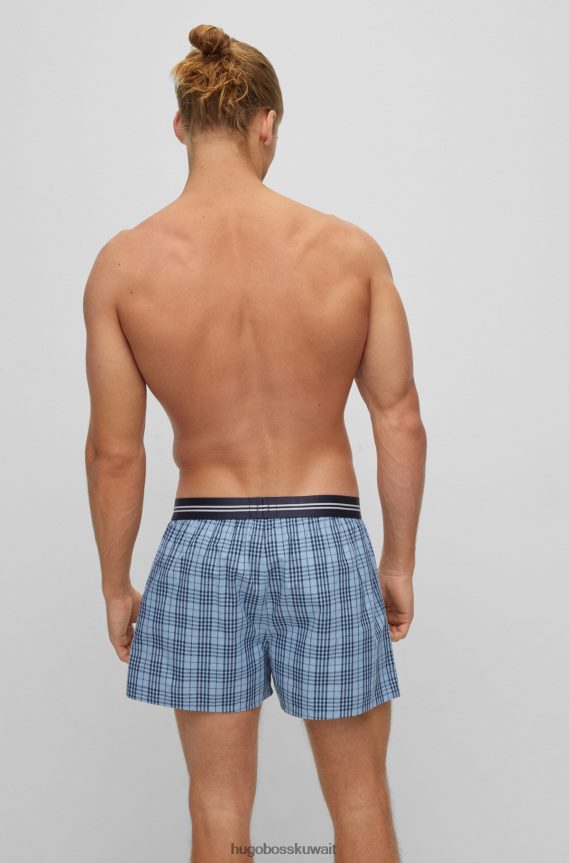 4TFNJN1955 أزرق فاتح Hugo Boss Hugo حزمة من قطعتين من شورت بيجامة قطن باللون الأزرق الفاتح مع أحزمة خصر تحمل الشعار