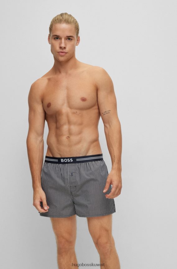 4TFNJN1956 أسود Hugo Boss Hugo حزمة من قطعتين من شورتات البيجامة القطنية مع أحزمة خصر تحمل الشعار باللون الأسود