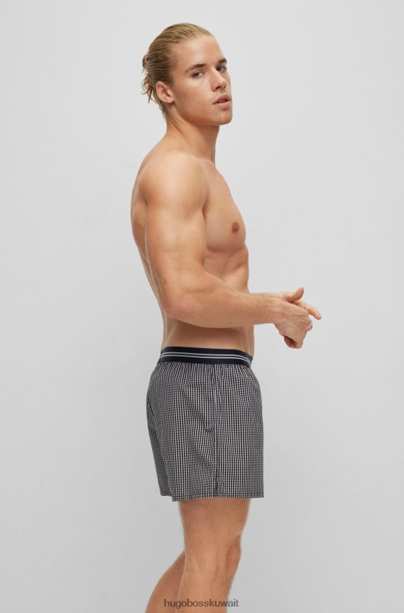 4TFNJN1956 أسود Hugo Boss Hugo حزمة من قطعتين من شورتات البيجامة القطنية مع أحزمة خصر تحمل الشعار باللون الأسود