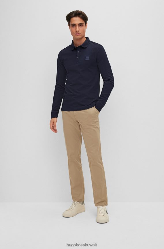 4TFNJN1957 أزرق غامق Hugo Boss قميص بولو بقصة ضيقة وأكمام طويلة مع رقعة شعار هوغو باللون الأزرق الداكن