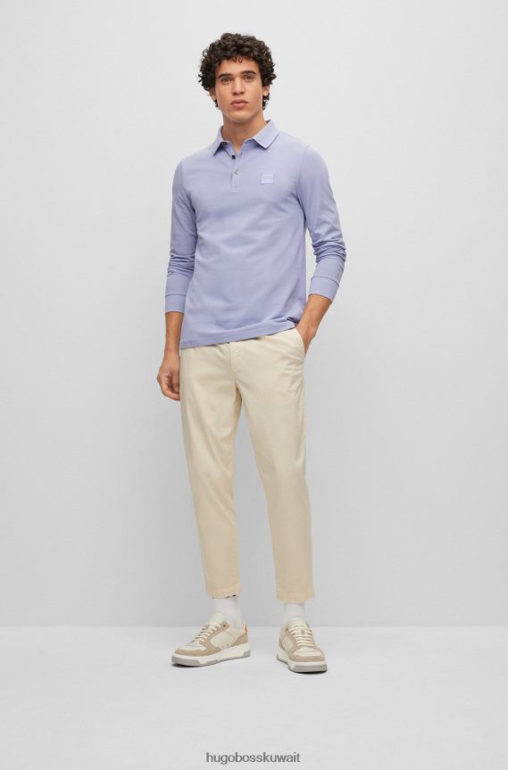 4TFNJN1959 ضوء ارجواني Hugo Boss قميص بولو بقصة ضيقة وأكمام طويلة مع رقعة شعار Hugo باللون الأرجواني الفاتح