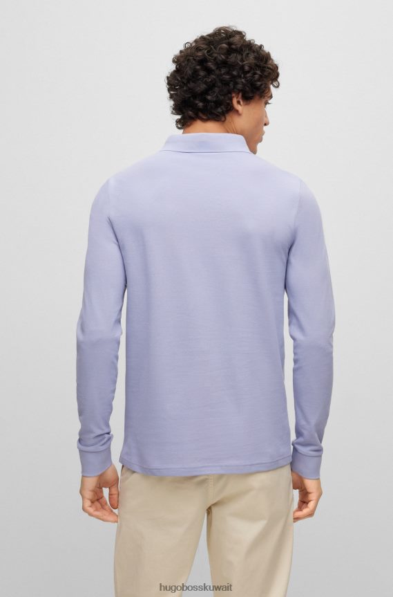 4TFNJN1959 ضوء ارجواني Hugo Boss قميص بولو بقصة ضيقة وأكمام طويلة مع رقعة شعار Hugo باللون الأرجواني الفاتح