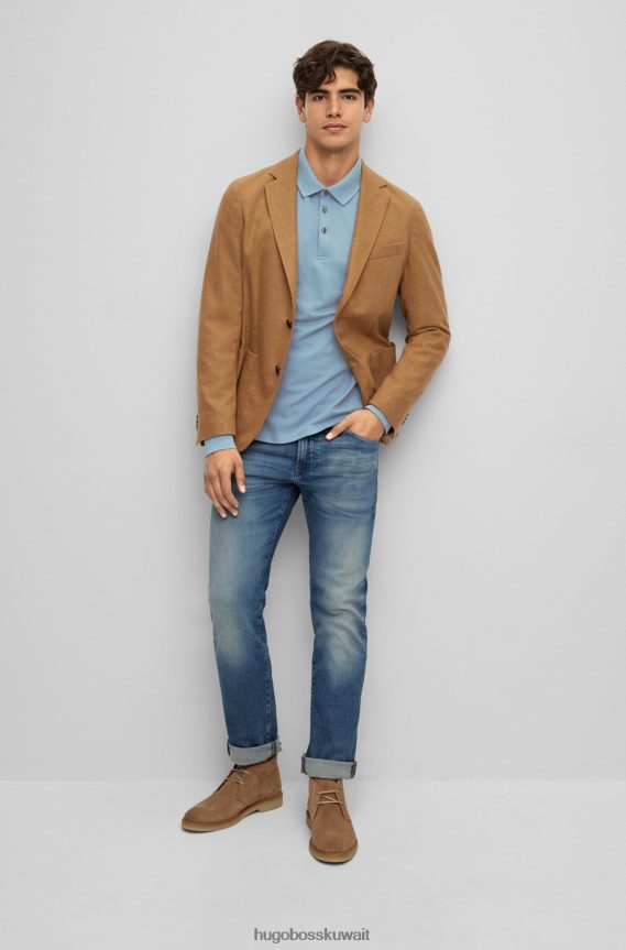 4TFNJN1960 أزرق فاتح Hugo Boss قميص بولو هوغو أزرق فاتح بأكمام طويلة وقصة ضيقة مع رقعة شعار