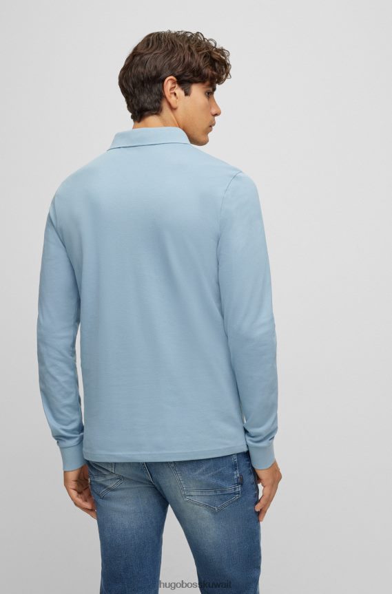 4TFNJN1960 أزرق فاتح Hugo Boss قميص بولو هوغو أزرق فاتح بأكمام طويلة وقصة ضيقة مع رقعة شعار