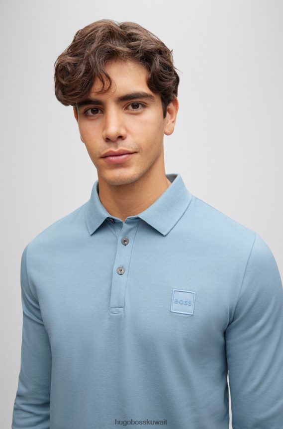 4TFNJN1960 أزرق فاتح Hugo Boss قميص بولو هوغو أزرق فاتح بأكمام طويلة وقصة ضيقة مع رقعة شعار